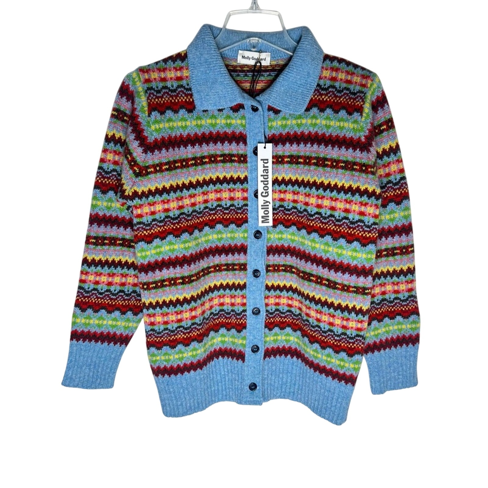 New Molly Goddard Harper Fair Isle Cardigan Sweater Blue Sz S — image 3 of 8
